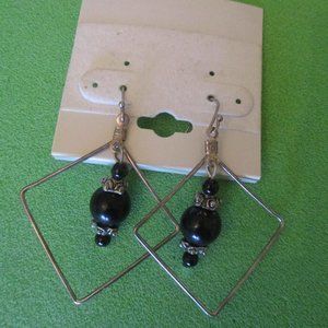 Pair of Pierced Silvertone Black Dangle Earrings